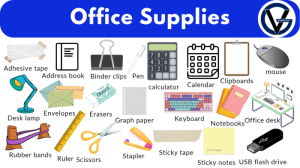 Office supplies stationery items list names vocabulary school english supply desk paper